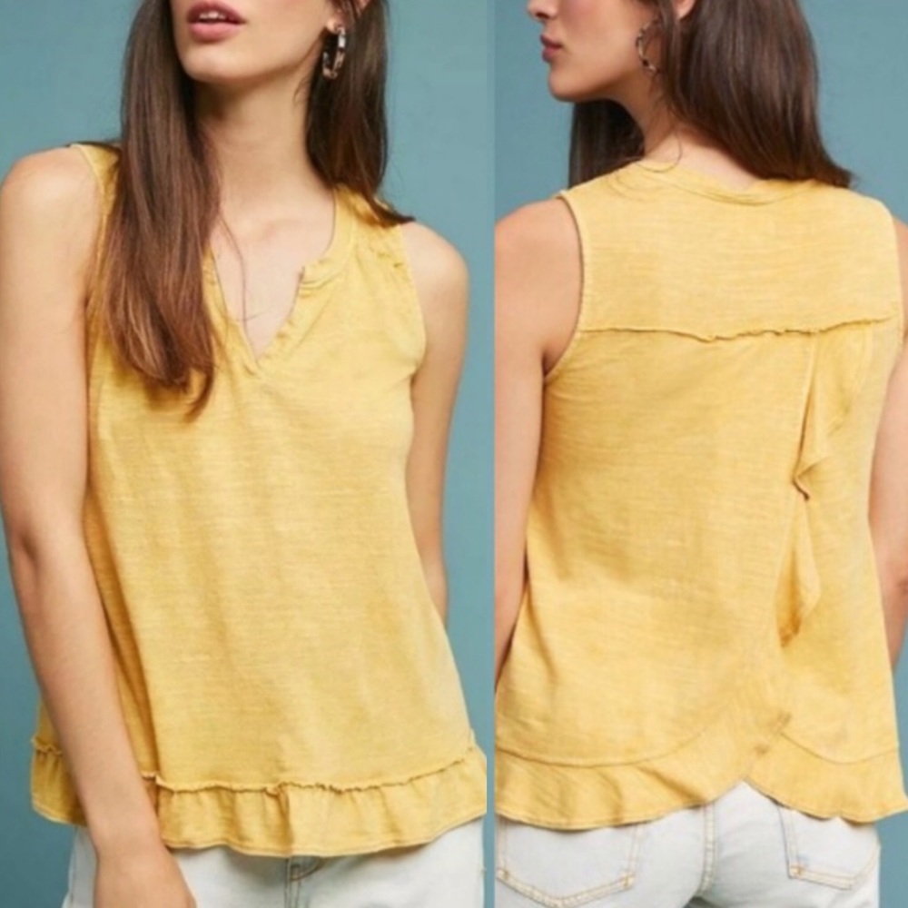 Anthropologie Maeve Ruffle Split Back Tank Yellow